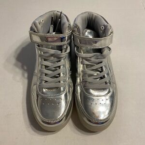 Silver Metallic High-Top Sneakers with Padded Ankle